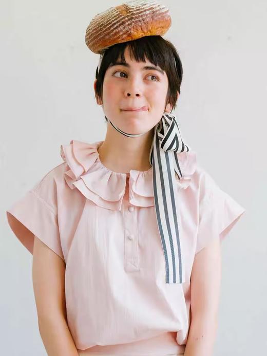 WOKERKER/Y0040/系简约风大人感廓形袖收下摆三色上衣荷叶领衬衫 商品图0