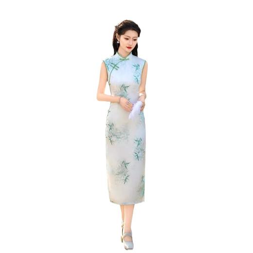 ZAYS年轻款改良无袖长款双层提花旗袍2024夏季新中式少女气质时尚旗袍 商品图4