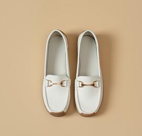 真皮复古金属扣时尚女单鞋，超软牛皮定制鞋面，牛筋防滑鞋底