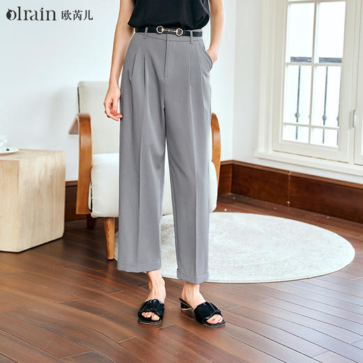 OLrain欧芮儿灰色高腰休闲裤女夏季2024年新款通勤时尚百搭九分裤 商品图0