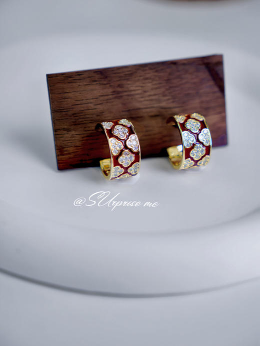 L法式轻奢珐琅花朵镶钻耳环 商品图0