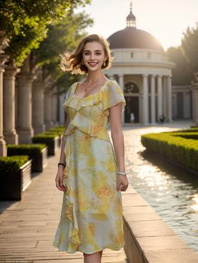 度假风宫廷荷叶袖荷叶摆连衣裙