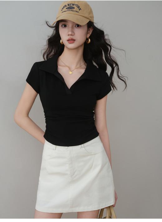 🌈【定制款！掐腰显瘦翻领短袖】✅翻领+polo领+正肩+弧边+褶皱掐腰！ 商品图1