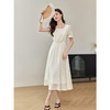 【专属特价】熙世界莱赛尔天丝短袖方领连衣裙夏季高端杏白色温柔风气质裙子 商品缩略图3