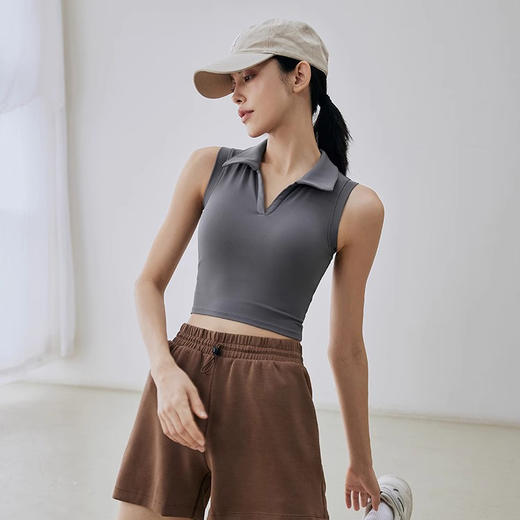 【限时秒】YOGACODE【火树银花系列】2024 翻领运动背心带胸垫女修身显瘦跑步透气无袖瑜伽背心上衣DSG673 商品图3