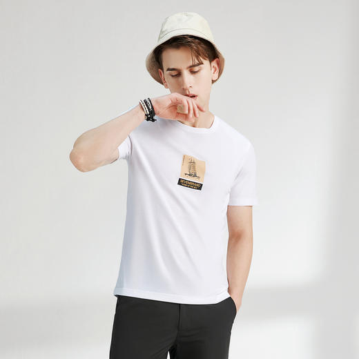 【特价】【冰氧吧】柒牌男士短袖T恤夏季时尚休闲圆领帆船体恤薄122T71270 商品图1