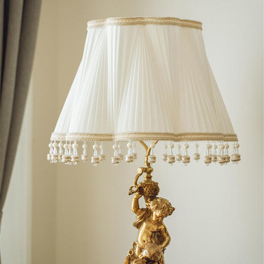 【已售】独角鹿西洋古董1900年代法国出品铜鎏金天使白色大理石底台灯 商品图1