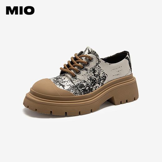 MIO米奥秋季圆头高跟复古墨染牛津鞋经典刺绣厚底松糕鞋女M244543211 商品图0