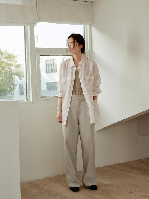 Even Vintage|进口面料 经典基础款微微褶皱肌理直筒休闲裤女高腰 商品图3