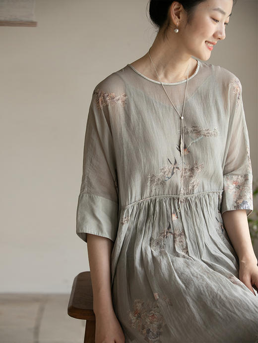 牧衣游原创 丝棉手绘印花连衣裙-----旦湫 商品图1