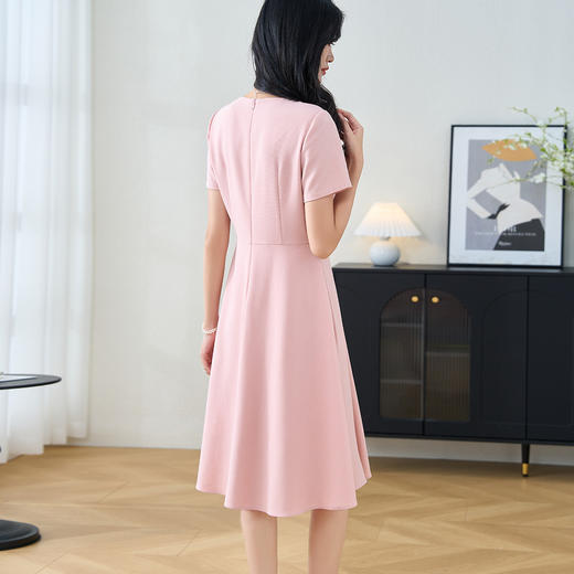 剩S/M/XL/XXL 米思阳2025夏季新款法式优雅短袖连衣裙收腰褶皱职业A字裙女3130 商品图4