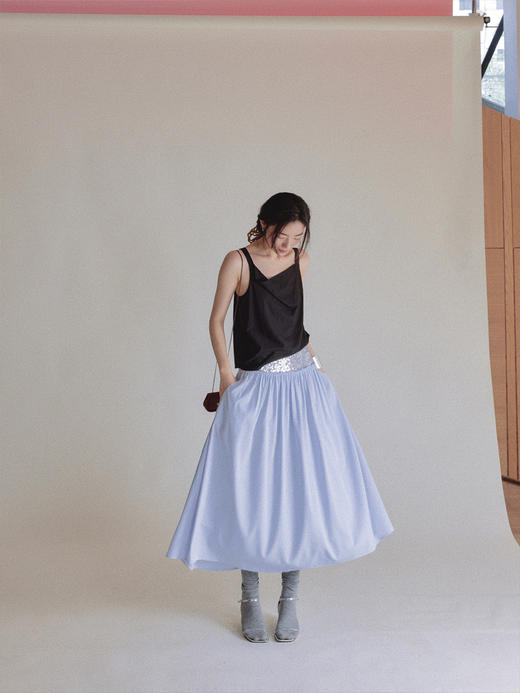 【现货】Even Vintage|薄荷之夏 春夏秀场同款垂荡领气质上衣亮片半裙套装 商品图1