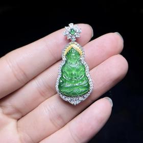 玉美人菲菲HZ~~S925翡翠全包度母约43*20mm吊坠