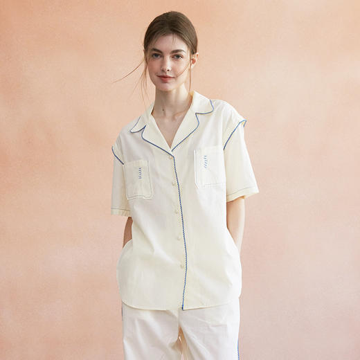 CremeSu 家居服Como系列宽松舒适撞边家居服长袖衬衫长裤短裤【该商品不支持用券】 商品图2