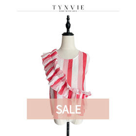 TYNVIE 大木耳边装饰无袖上衣-红白条纹