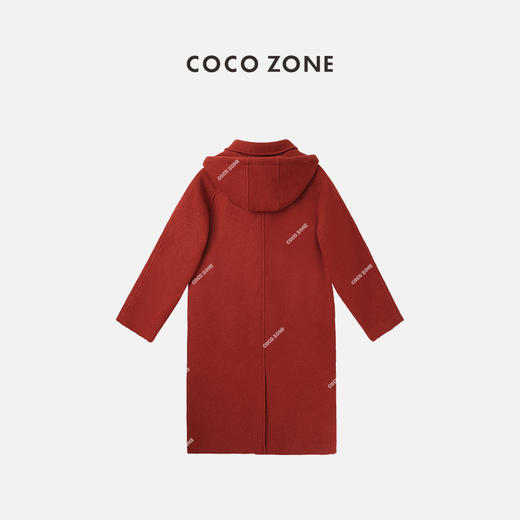 COCO ZONE 圣诞红色羊毛大衣牛角扣连帽毛呢外套23C30675 商品图1