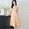 剩S/M/XL 【度假风连衣裙】2024夏季气质短袖印花中长系带a字裙2317 商品缩略图1