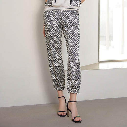 【连帽真丝花色T恤】24年春夏新品女士100%桑蚕丝花色短袖上衣印花运动九分裤 商品图2