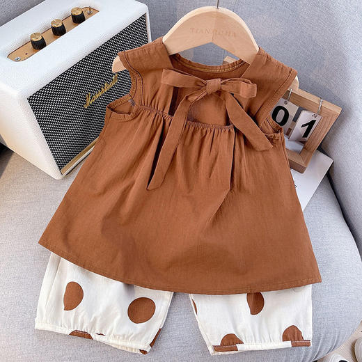 「两件套！女童套装」女童夏季新款童装 女宝宝套装背心无袖衣服两件套波点灯笼裤潮 商品图1