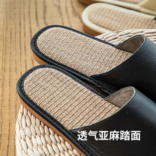 夏季日式头层牛皮亚麻拖鞋 透气不闷脚 防滑轻盈软底 商品图2