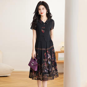 时尚气质拼接，印花假两件连衣裙QYM-TB-FD1454-Y