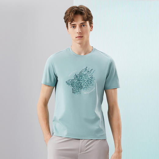 【5A抗菌2A防螨】柒牌男士短袖T恤夏季新款时尚龙纹印花圆领上衣126T71440 商品图1