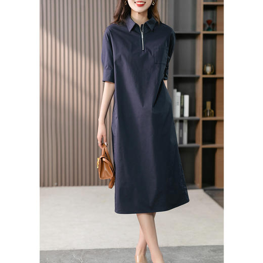 87317原形宽松拉链连衣裙女长款2024春夏季新款设计感小众开叉衬衫裙子 商品图1