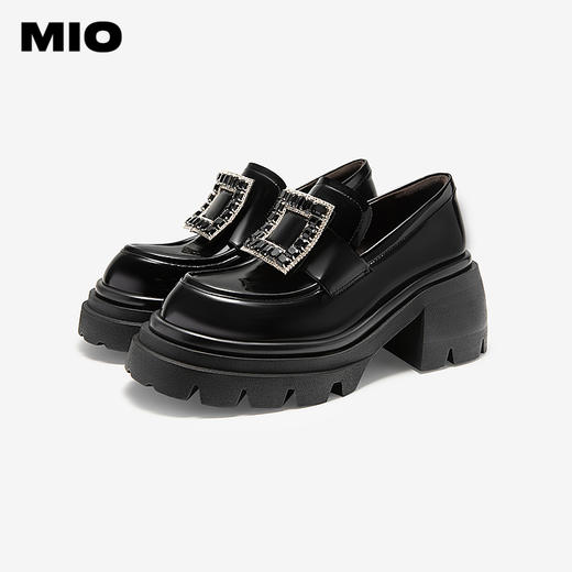 MIO米奥秋季增高圆头学院乐福鞋时尚潮流金属饰扣单鞋女M244543311 商品图2