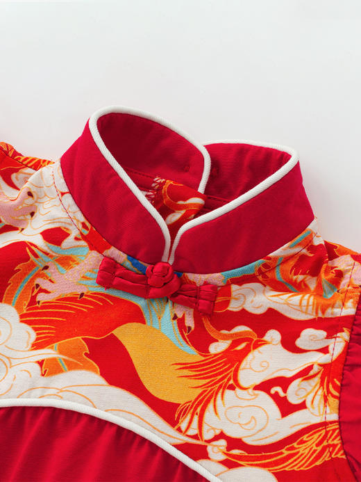 【宝宝新中式喜庆周岁服】婴儿纯棉连体衣2024夏季中国风周岁喜庆包屁衣女宝宝飞袖短爬 商品图2