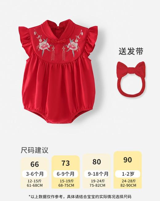 【国风周岁礼服】婴儿满月百天冠衣女孩衣服红色抓周宴一周岁礼服女宝宝夏季包屁衣 商品图5