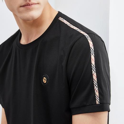 柒牌短袖t恤男夏季新款时尚休闲中青年男士格纹织带圆领上衣124T73010 商品图2