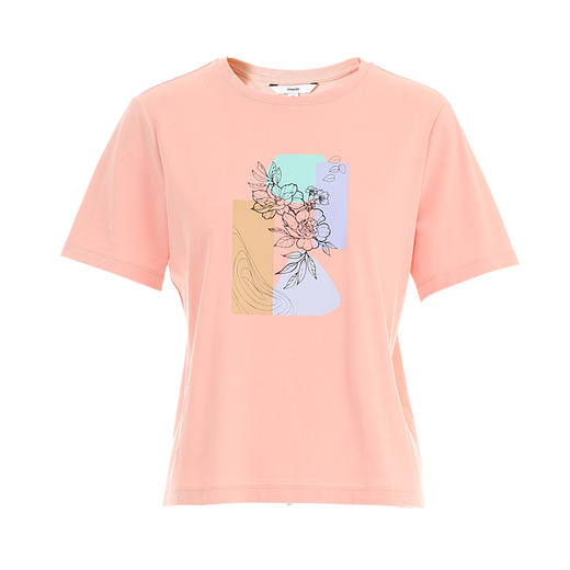 VIMAGE纬漫纪舒适纯棉百搭正肩直筒显瘦印花T恤上衣夏季新款VB2402304 商品图4