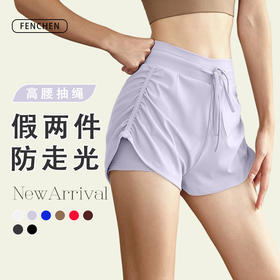 新款女抽绳收褶假两件百搭瑜伽短裤  JM  000   DK313