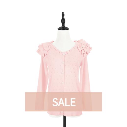 TYNVIE 花边肩饰圆领针织开衫-粉色 商品图0