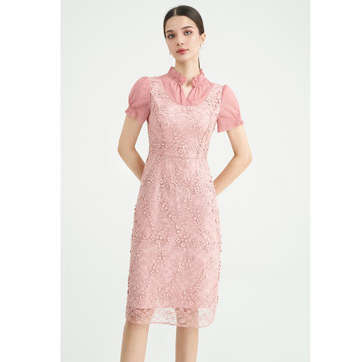 司歌显瘦蕾丝短袖收腰显瘦连衣裙A891443M 商品图0