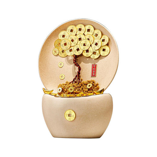 发财摇钱树玄关招财摆件新中式客厅电视柜酒柜摆设办公室好物装饰 元宝招财树招财进宝猫底 商品图2