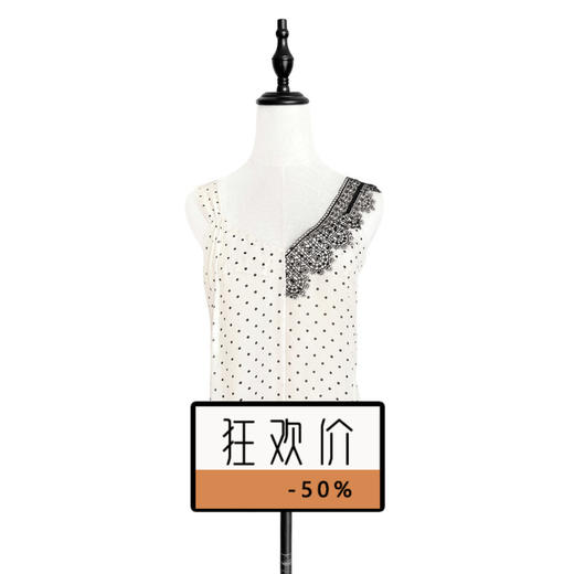 TYNVIE 不对称蕾丝肩带真丝背心 - 波点 商品图0
