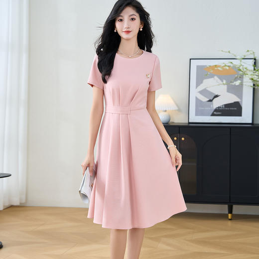 剩S/M/XL/XXL 米思阳2025夏季新款法式优雅短袖连衣裙收腰褶皱职业A字裙女3130 商品图3
