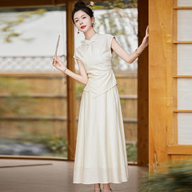 新中式国风套装，显瘦改良旗袍短袖长裙两件套HR-MX869