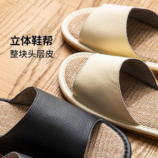 夏季日式头层牛皮亚麻拖鞋 透气不闷脚 防滑轻盈软底 商品图1