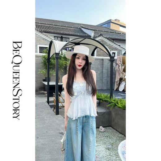 BeQueenStory【无尽爱意】花朵装饰100桑蚕丝自带胸垫吊带上衣 商品图2