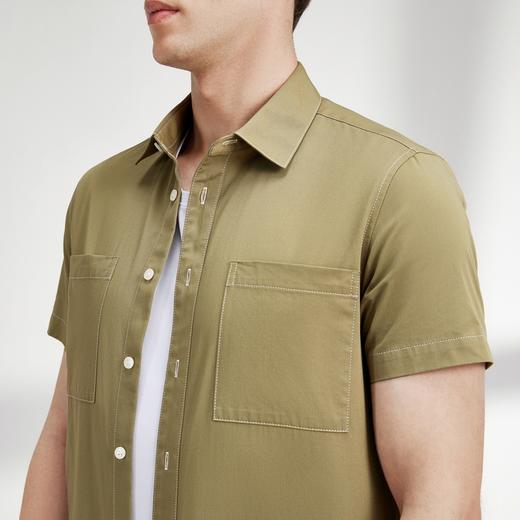 【特价】柒牌工装衬衫男夏季新款时尚休闲百搭翻领军绿色男士短袖衬衣122A70930 商品图2