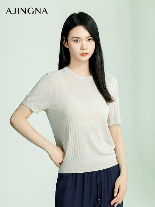 【商场同款】阿菁娜2024夏季新款圆领简约修身毛衫A29X301067 商品图4
