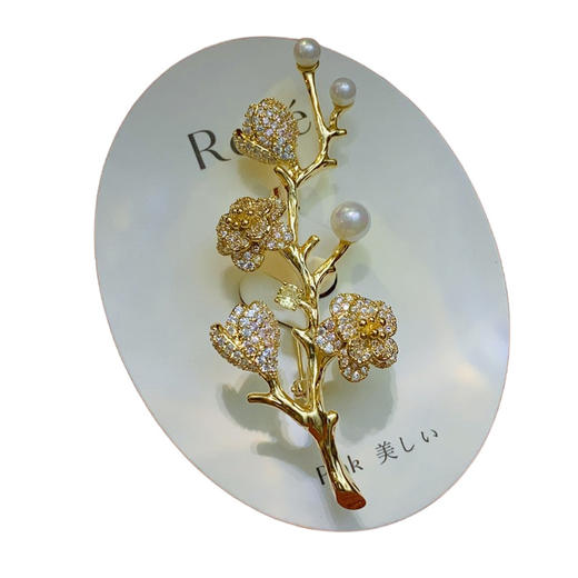 法式复古粉色枝头锆石梅花胸针胸花 商品图4
