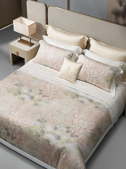 WHINNY HOME惠谊新中式清新莱赛尔春风浅浅天丝印花四件套 商品图0