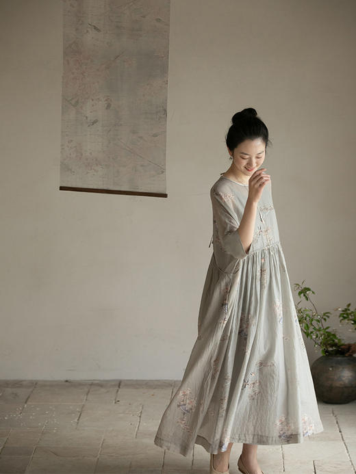 牧衣游原创 丝棉手绘印花连衣裙-----旦湫 商品图0