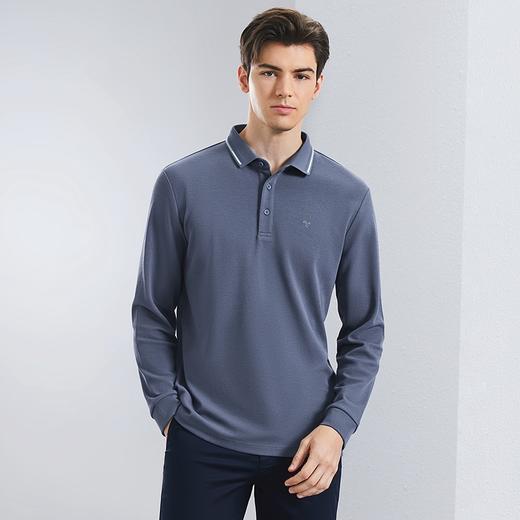 【不变形领】【含桑蚕丝】柒牌长袖polo衫男春季新款商务休闲中青年翻领T恤衫	126T73050 商品图1