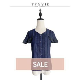 TYNVIE 心形领口小盖袖上衣-藏青