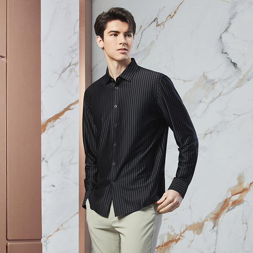 【高端系列】柒牌男士条纹长袖衬衫春季新款商务休闲无缝翻领衬衣	126A71470 商品图1