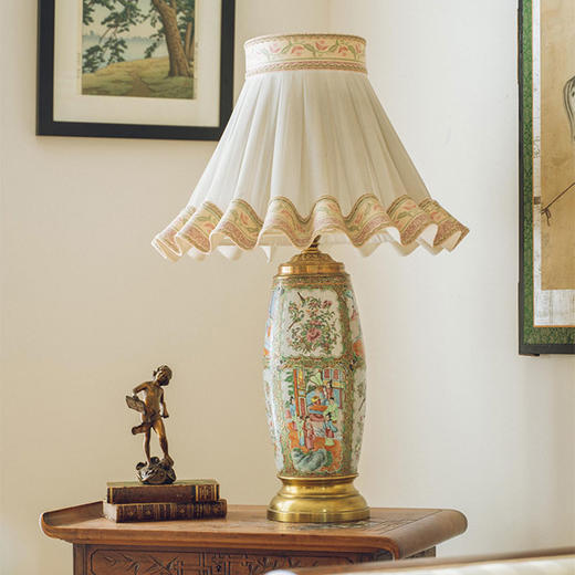 【已售】独角鹿西洋古董19世纪法国出品大型铜鎏金十三行广彩瓷大型花瓶式台灯 商品图1